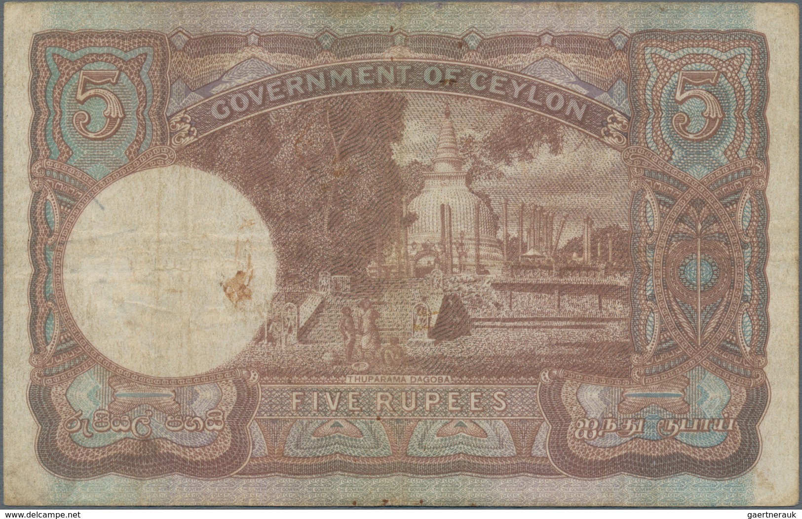 Ceylon: Nice Group With 3 Banknotes 5 Rupees 1941 P.32 (F), 10 Rupees 1941 P.36A (F+) And 25 Cents 1 - Sri Lanka