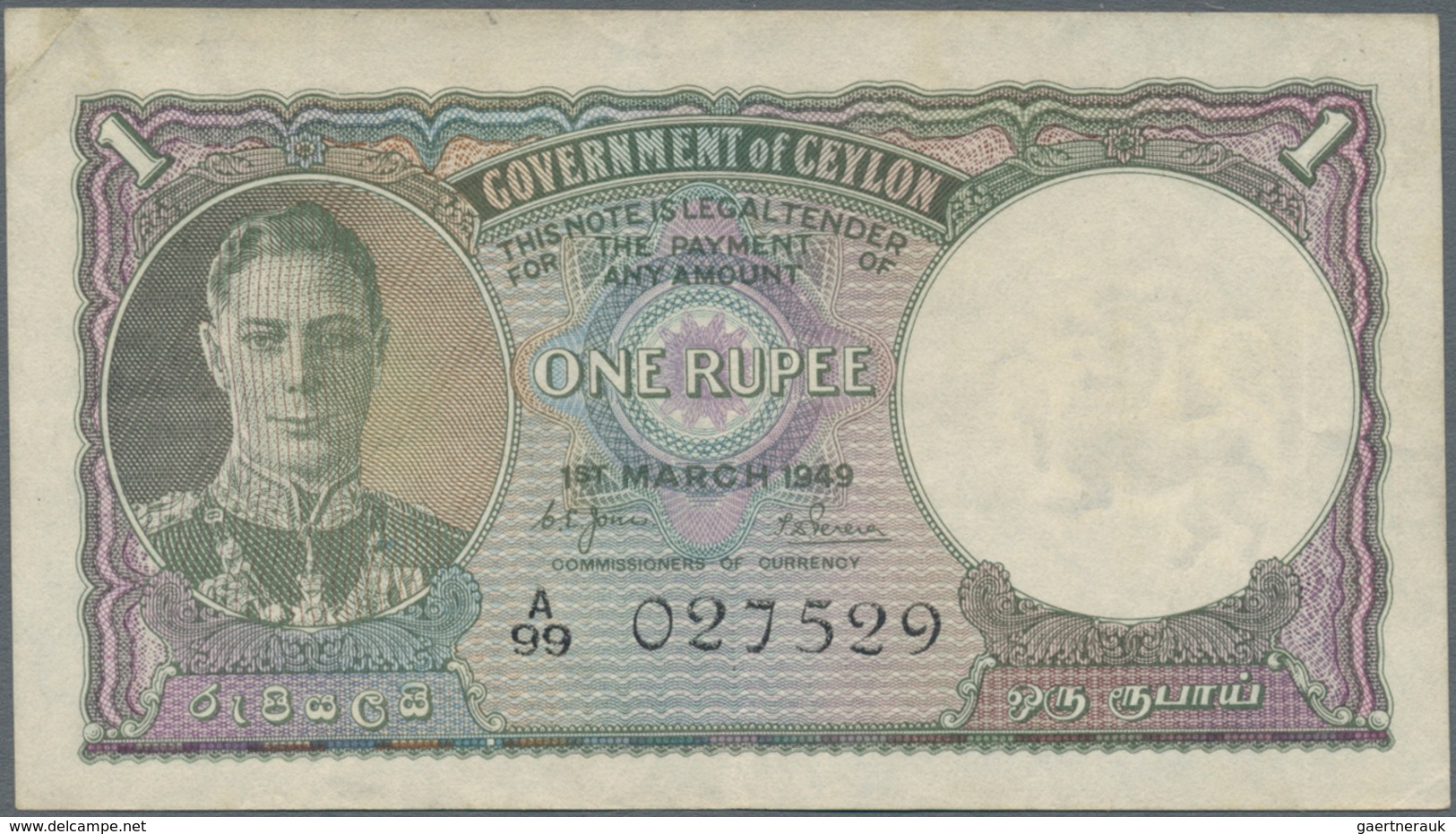 Ceylon: Set Of 2 Notes 1 Rupee 1949 P. 34, Both With Light Folds In Paper, One With One Rusty Pinhol - Sri Lanka