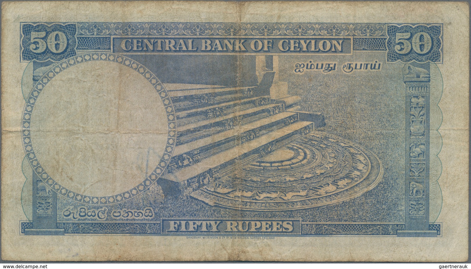 Ceylon: 50 Rupees 1952, P.52, Rare Banknote, Small Graffiti At Lower Center On Front And Lightly Ton - Sri Lanka