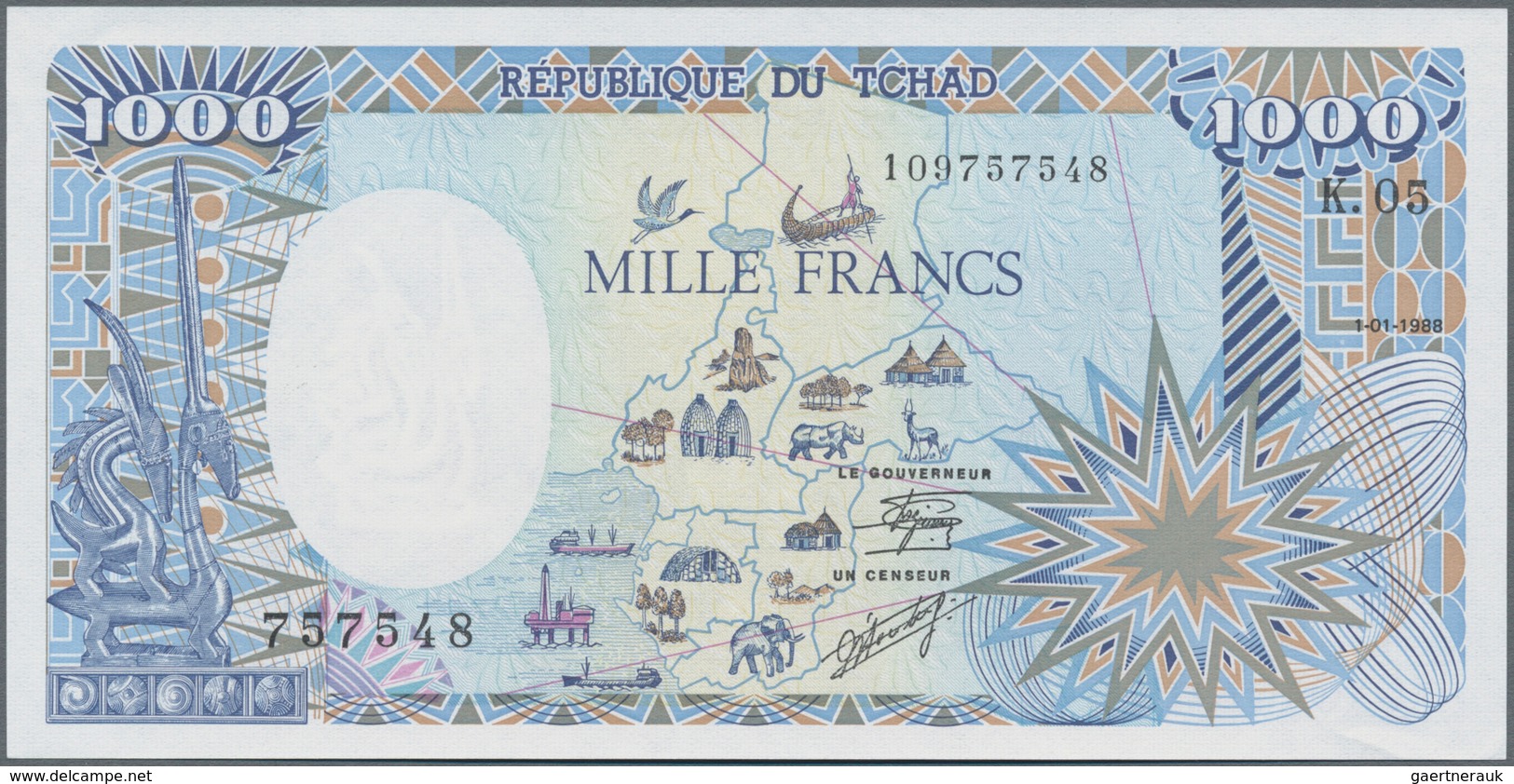 Chad / Tschad: Republique Du Tschad Pair With 500 Francs 1990 P.9c (UNC) And 1000 Francs 1988 P.10A - Tsjaad