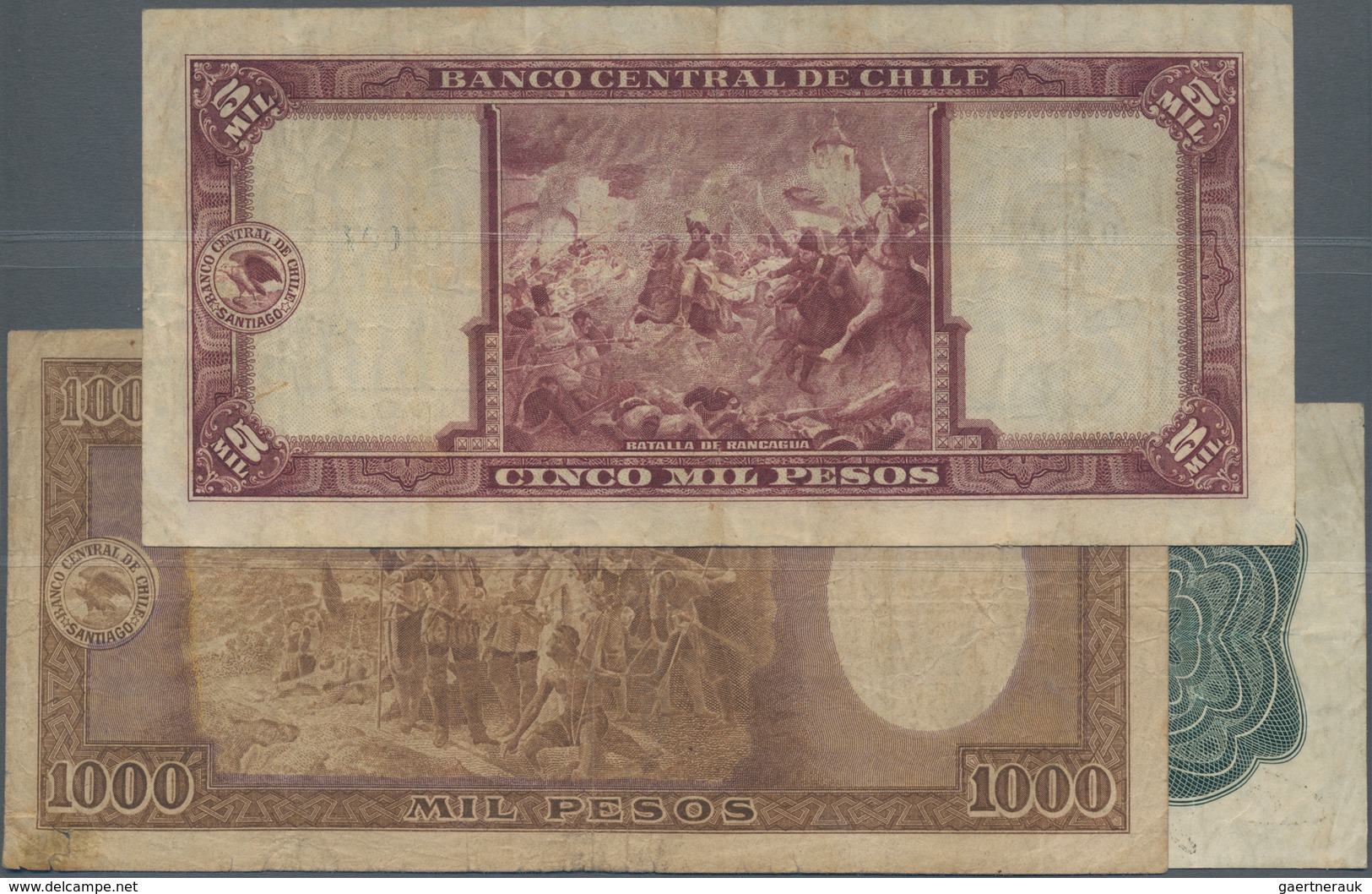 Chile: Nice Set With 3 Banknotes Republica De Chile 1 Peso 1919 P.15b (F), Banco Central De Chile 10 - Chili