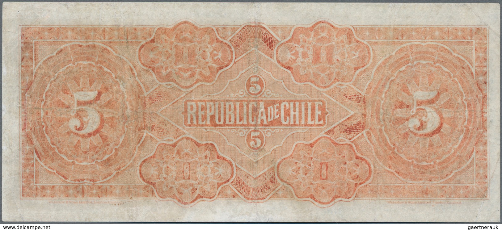 Chile: Republica De Chile 5 Pesos 1918, P.18, Great Condition With Strong Paper, Some Folds And Ligh - Chili