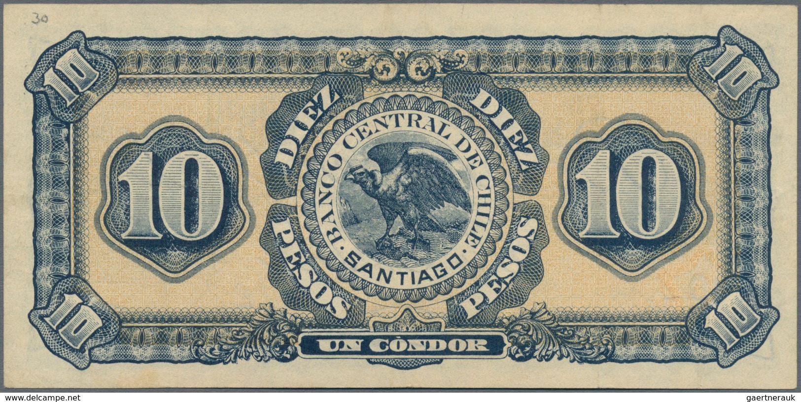 Chile: Banco Central De Chile 10 Pesos 1928, P.83b, Very Nice With A Few Soft Folds Only. Condition: - Chile