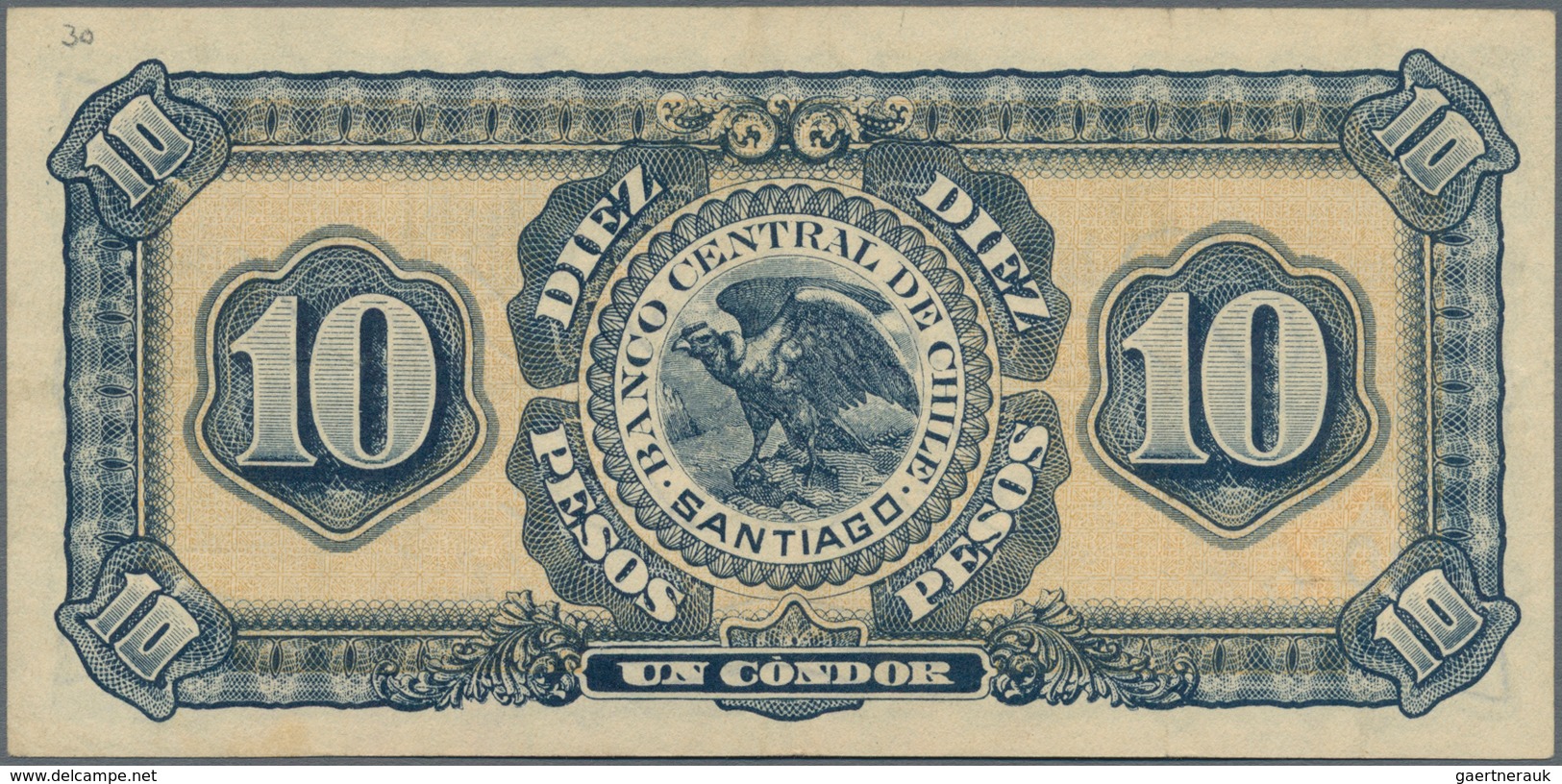 Chile: Banco Central De Chile 10 Pesos 1928, P.83b, Very Nice With A Few Soft Folds Only. Condition: - Chili