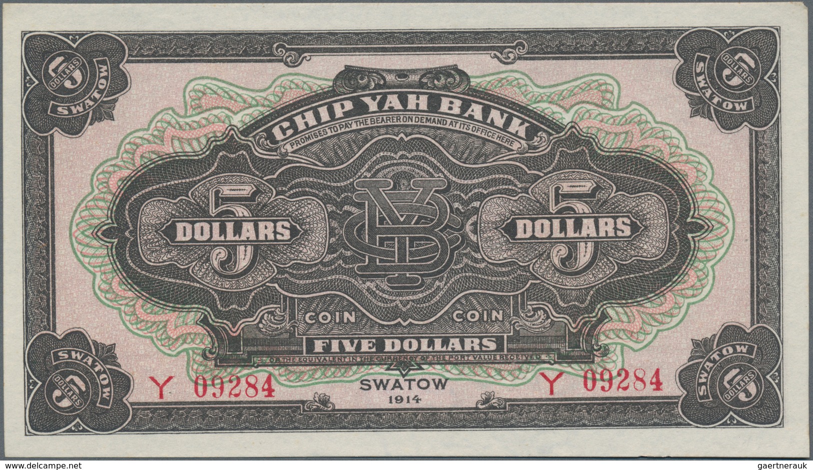 China: Chip Yah Bank 5 Dollars 1914, SWATOW Branch, P.NL In UNC Condition - China