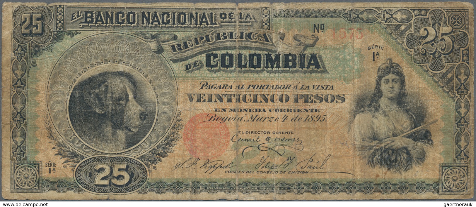 Colombia / Kolumbien: Banco Nacional De La República De Colombia 25 Pesos 1895, P.237, Almost Well W - Kolumbien