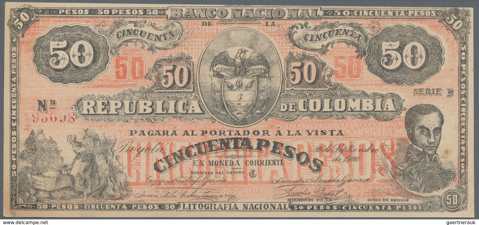 Colombia / Kolumbien: Banco Nacional De La República De Colombia 50 Pesos 1900, P.279, Almost Perfec - Colombia