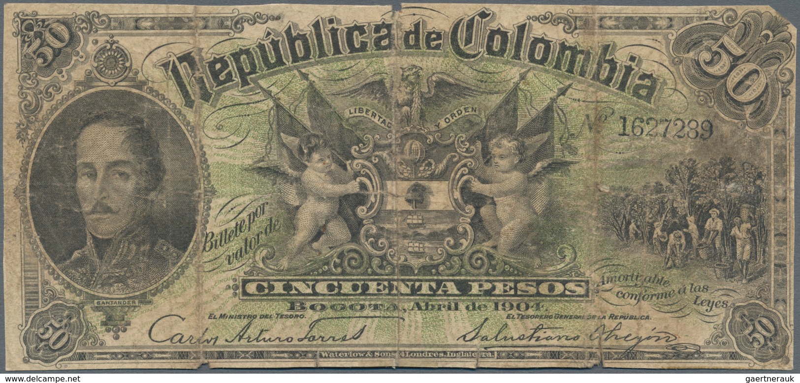 Colombia / Kolumbien: Republica De Colombia 50 Pesos 1904, P.314, Cut Borders, Small Missing Part At - Colombia