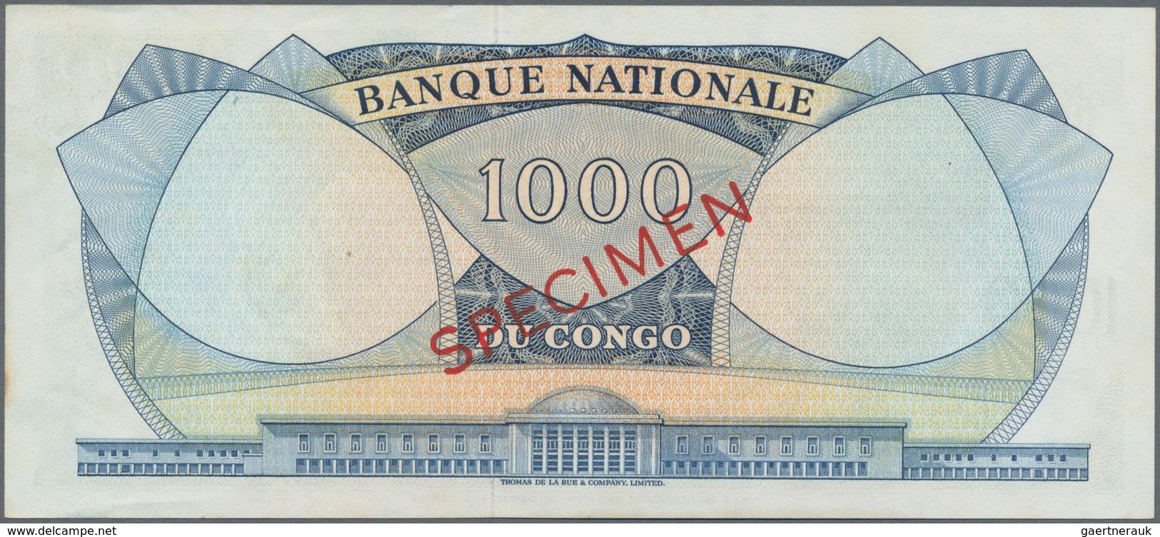 Congo / Kongo: 1000 Francs 1964 SPECIMEN, P.8s, Almost Perfect Condition With A Few Minor Creases At - Ohne Zuordnung