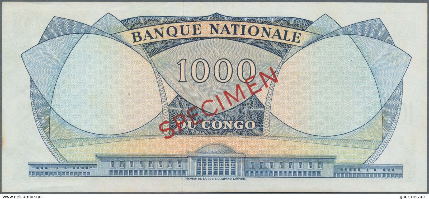 Congo / Kongo: 1000 Francs 1964 SPECIMEN, P.8s, Almost Perfect Condition With A Few Minor Creases At - Zonder Classificatie