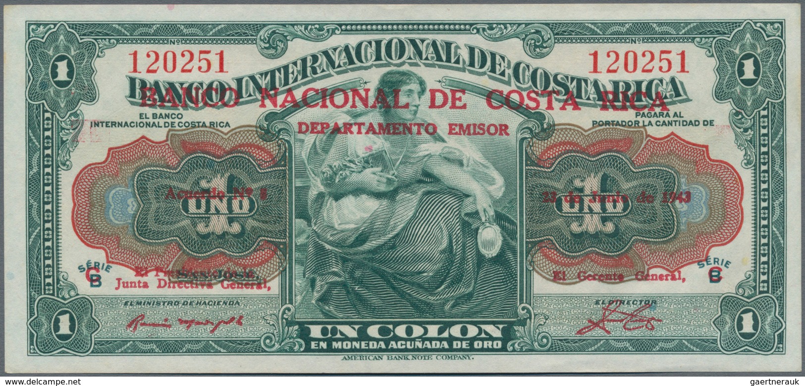 Costa Rica: Banco Nacional De Costa Rica 1 Colon 1943 Overprint On #166, P.190 In Perfect UNC Condit - Costa Rica