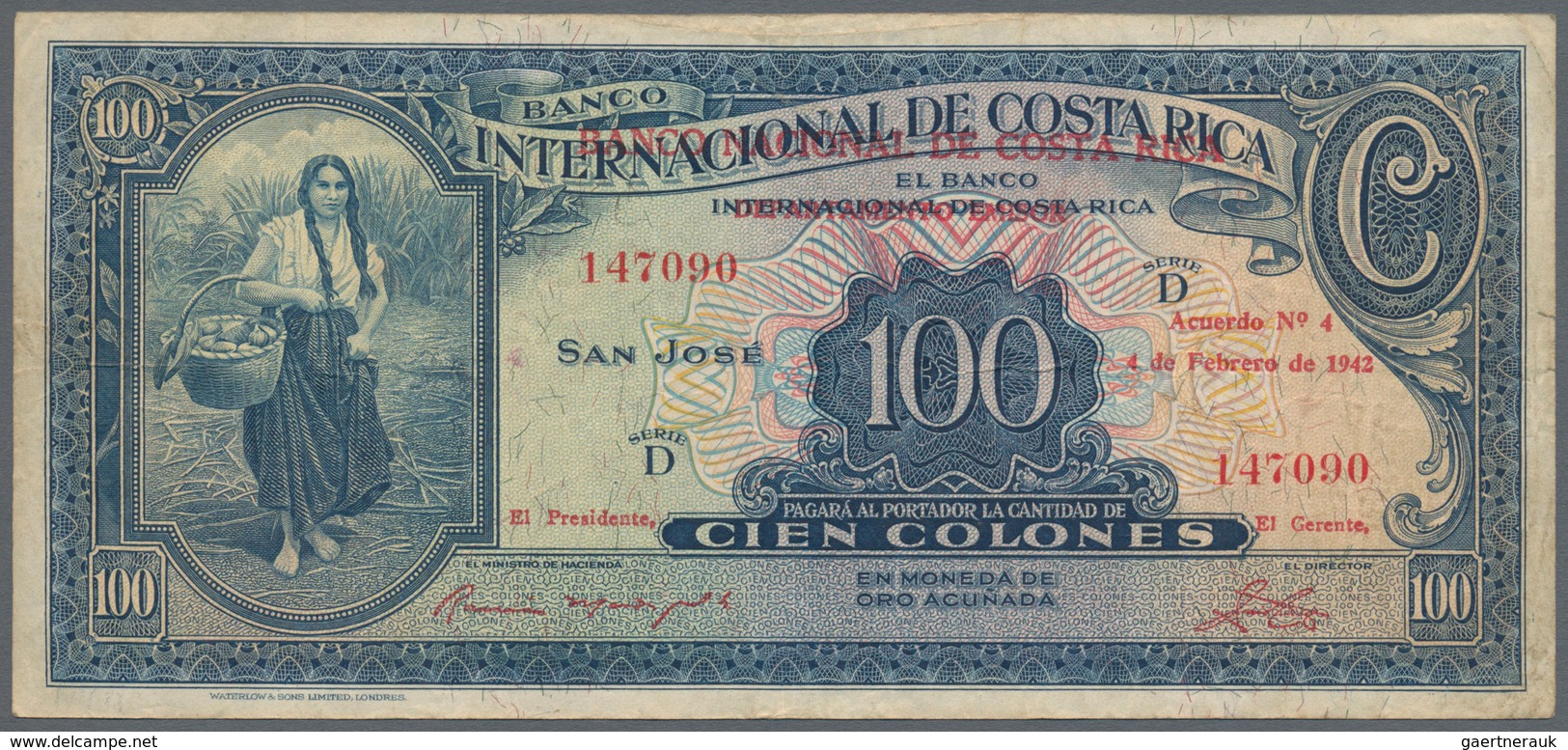 Costa Rica: Banco Nacional De Costa Rica 100 Colones 1942 Overprint On Costa Rica #183, P.194, Very - Costa Rica