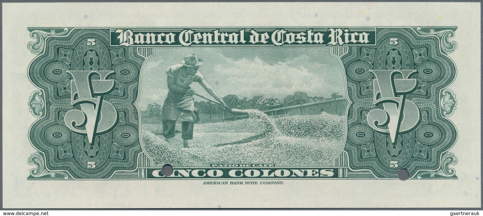 Costa Rica: Banco Central De Costa Rica 5 Colones 1951-58 SPECIMEN, P.220s In Perfect UNC Condition. - Costa Rica