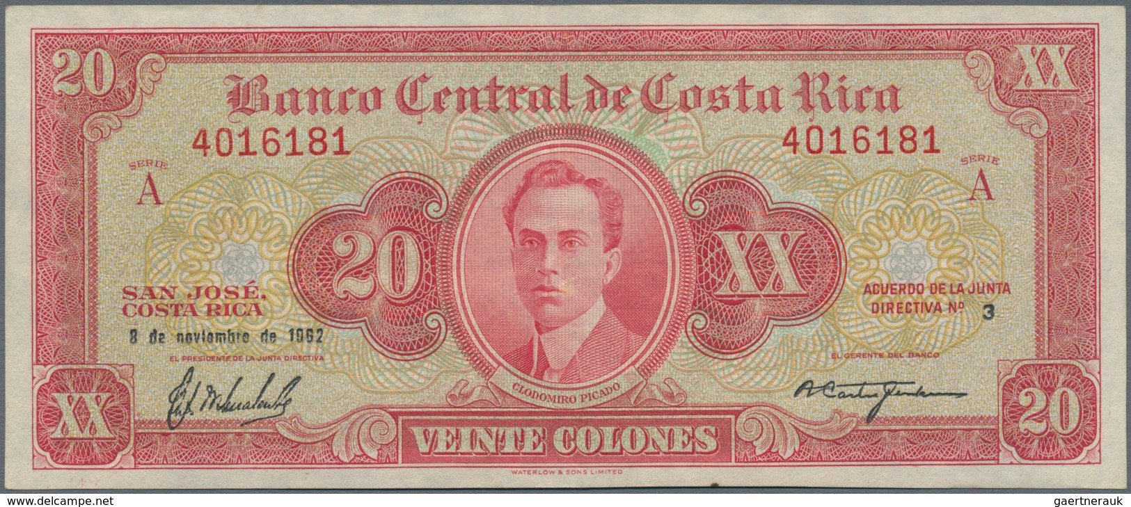 Costa Rica: Pair With 10 Colones 1967 P.221c (F-/F) And 20 Colones 1962 P.229 (VF+). (2 Pcs.) - Costa Rica