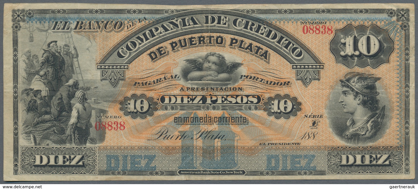 Costa Rica: Banco De La Compañia De Crédito De Puerto Plata 10 Pesos 188x Unsigned Remainder, P.S106 - Costa Rica