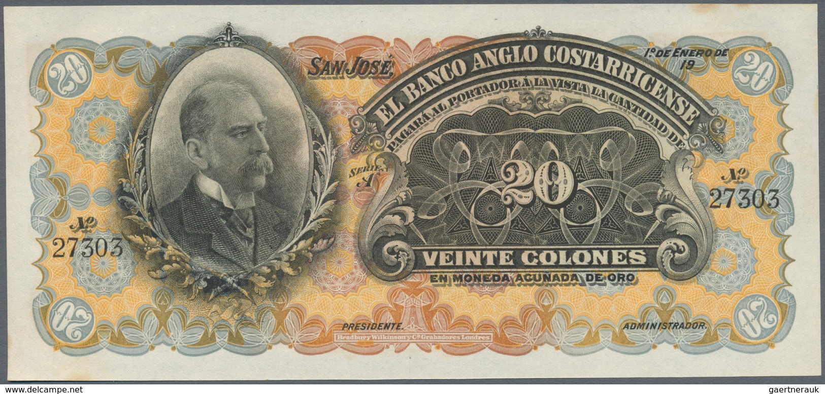 Costa Rica: 20 Colones 19xx P. S124, Unsigned Remainder, Printed "Mustra Sin Valor" On Back, Regular - Costa Rica