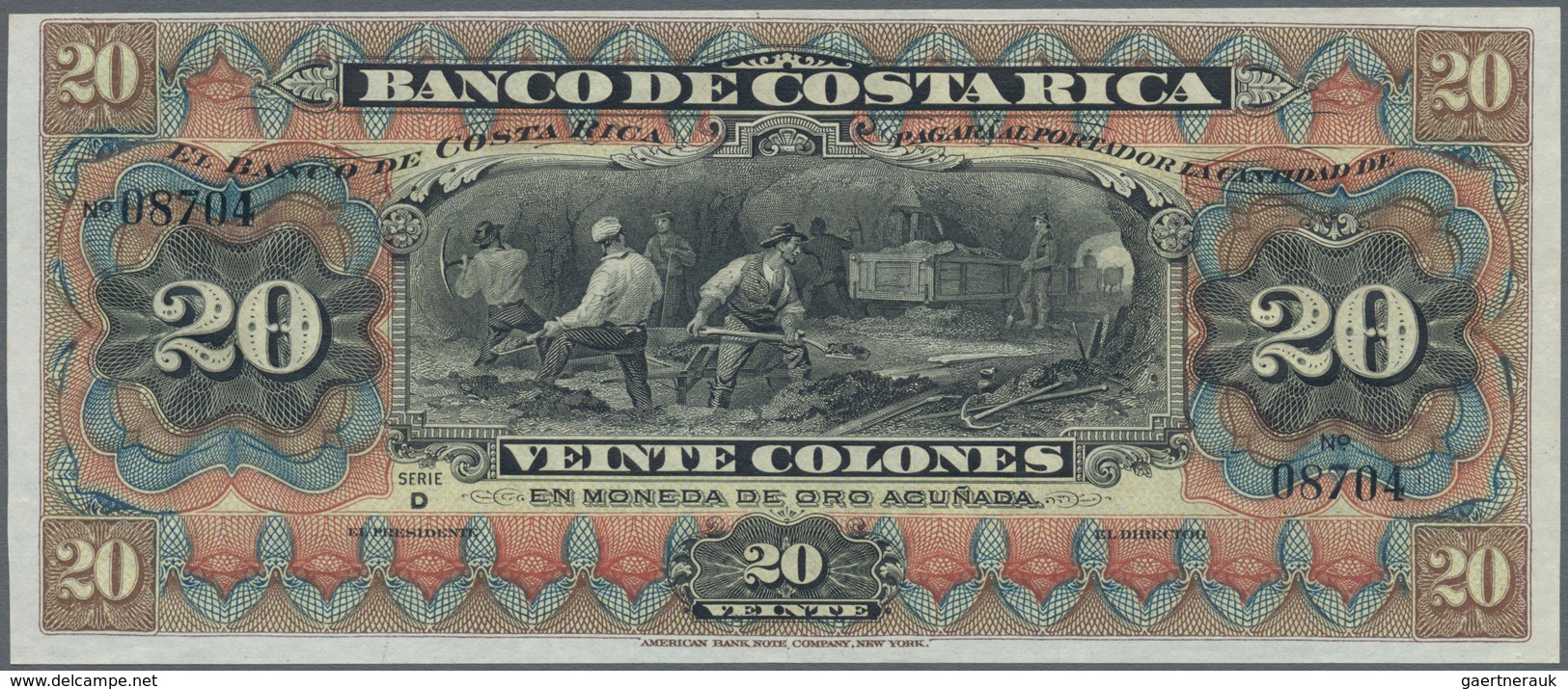 Costa Rica: 20 Colones 1901 P. S175r, Unsigned Remainder With Bright Colors In Crisp Original Condit - Costa Rica