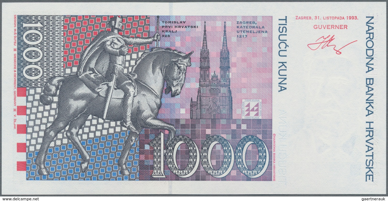 Croatia / Kroatien: Pair With 500 And 1000 Kuna 1993, P.34, 35, Both In Perfect UNC Condition. (2 Pc - Croacia