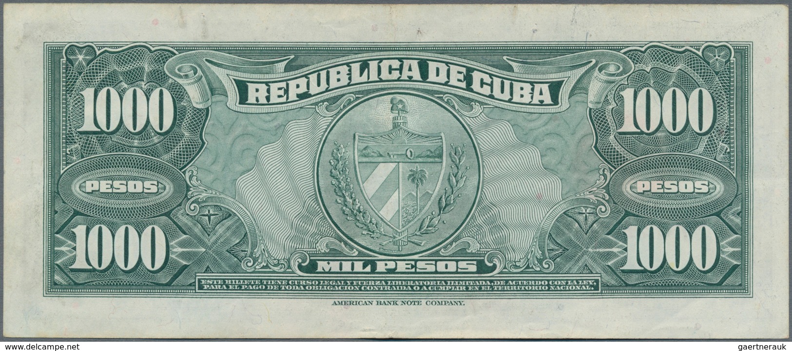 Cuba: Pair With 10 Pesos 1938 P.71d (F-/F) And 1000 Pesos 1950 P.84a (VF+). (2 Pcs.) - Cuba