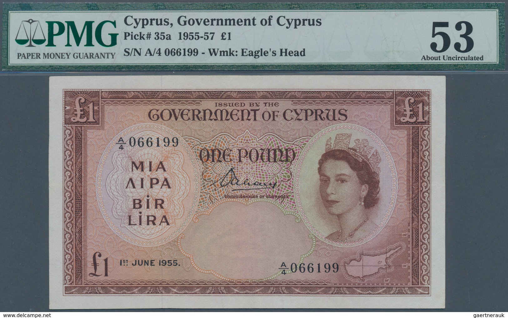Cyprus / Zypern: Government Of Cyprus 1 Pound 1955, P.35a, Excellent Condition With Soft Vertical Be - Zypern