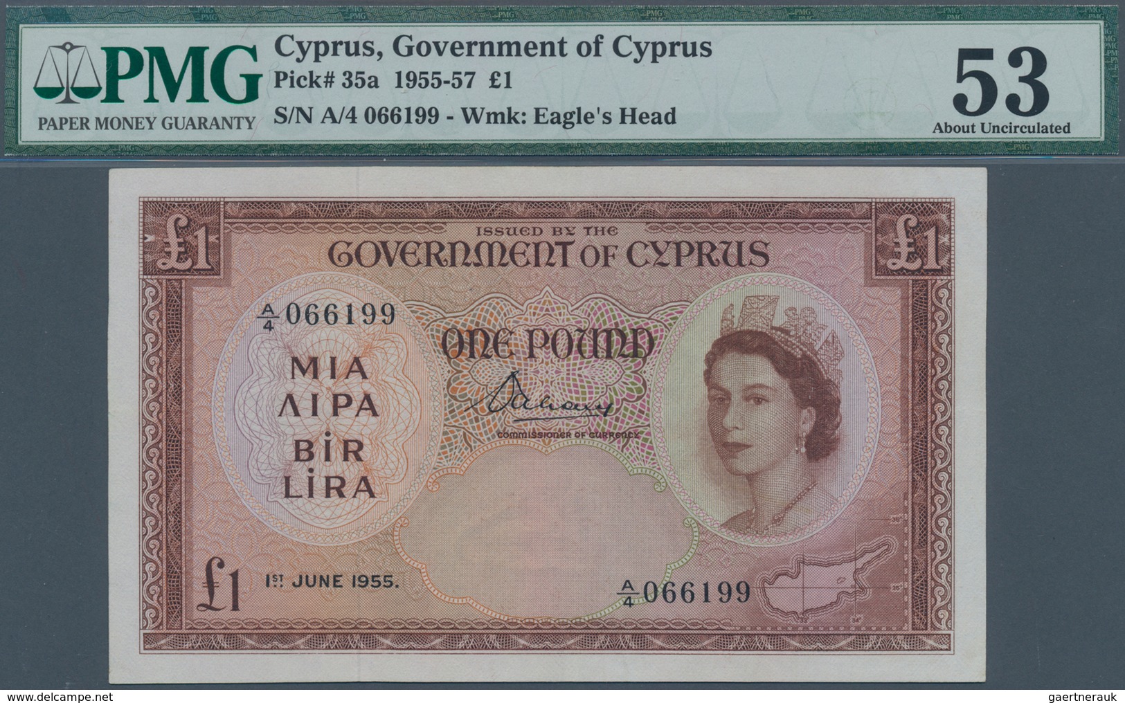 Cyprus / Zypern: Government Of Cyprus 1 Pound 1955, P.35a, Excellent Condition With Soft Vertical Be - Cyprus