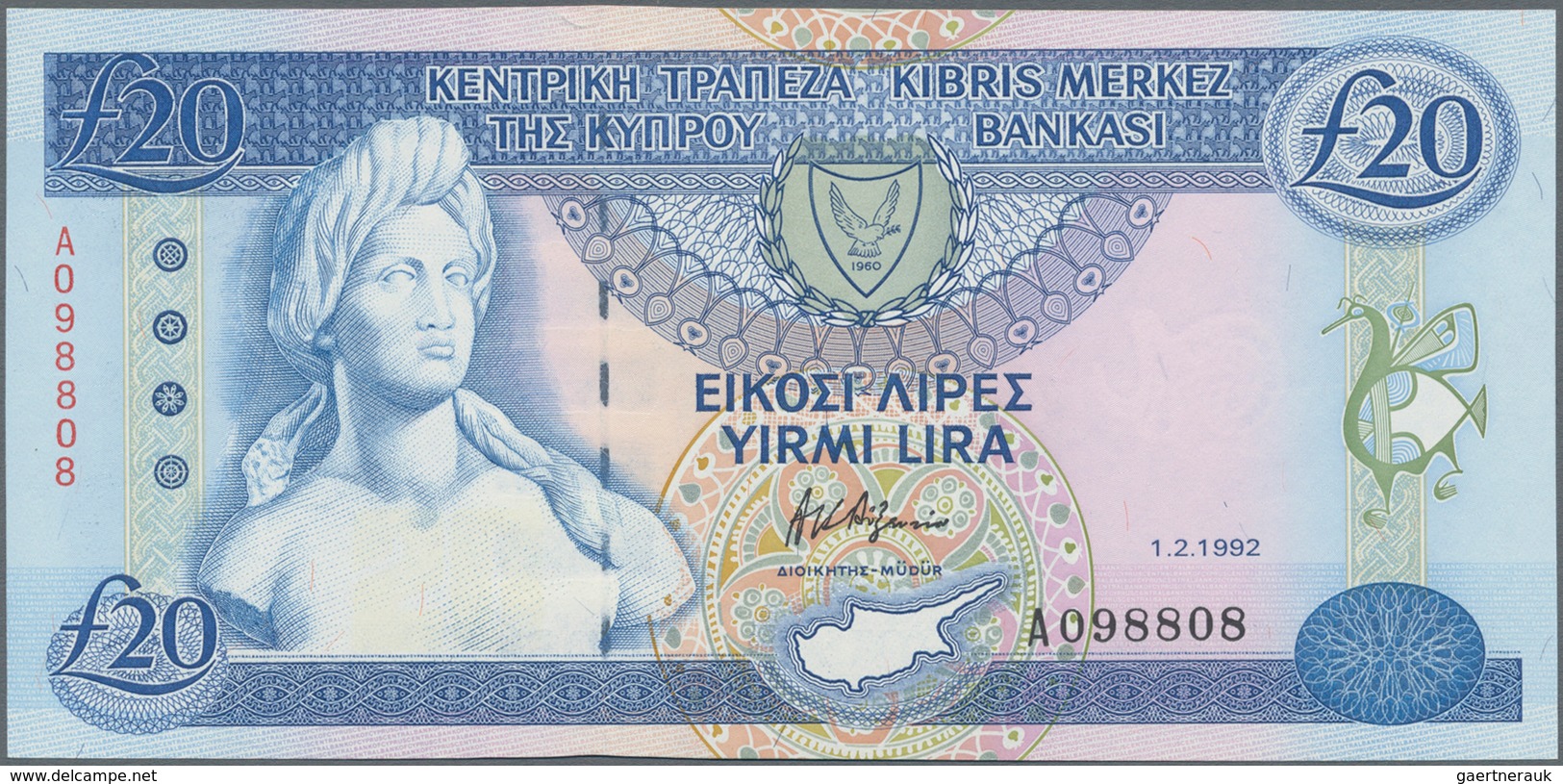 Cyprus / Zypern: 20 Pounds 1992, P.56a In Perfect UNC Condition. - Cyprus