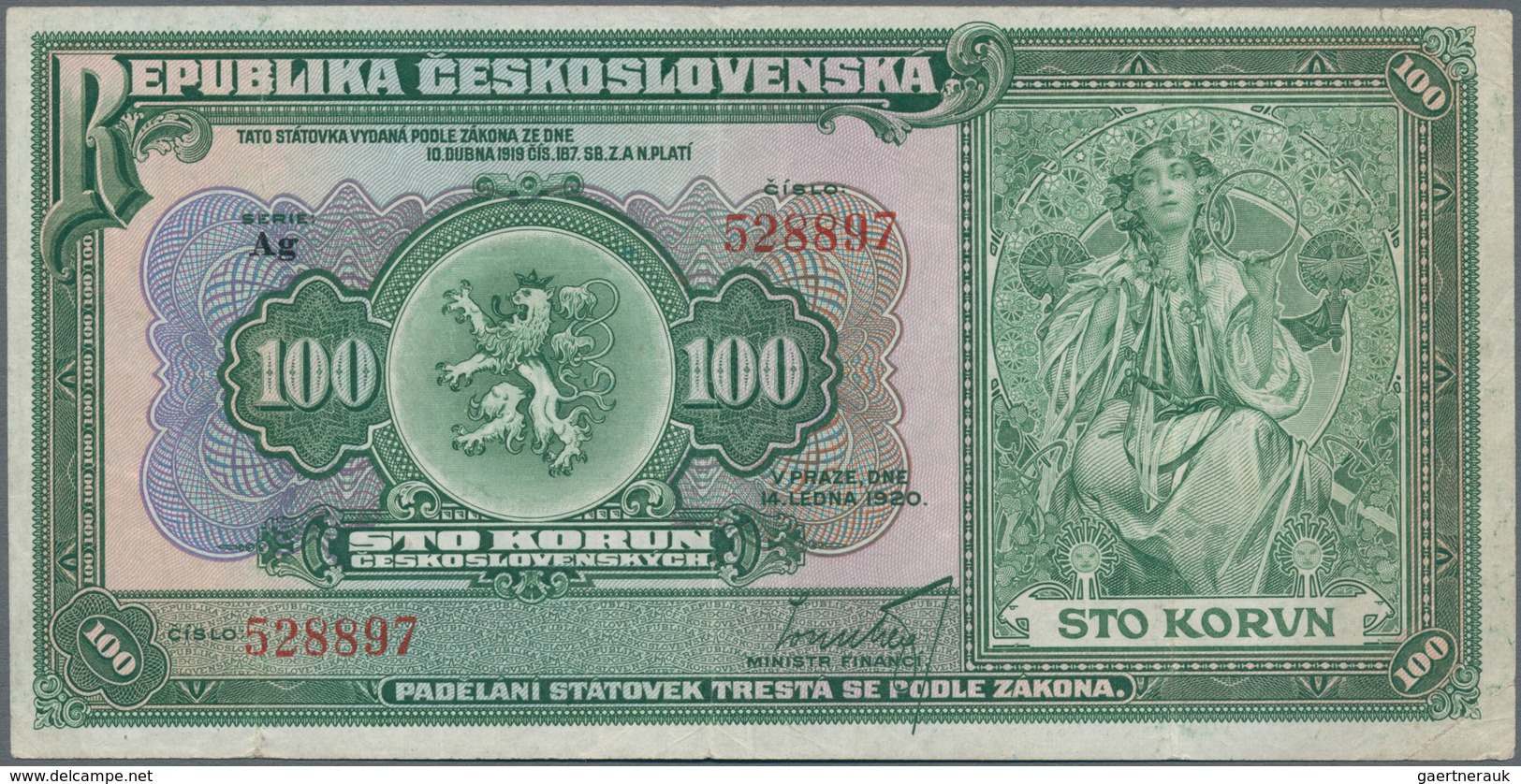 Czechoslovakia / Tschechoslowakei: 100 Korun 1920, P.17, Very Nice Note With Still Crisp Paper And B - Checoslovaquia