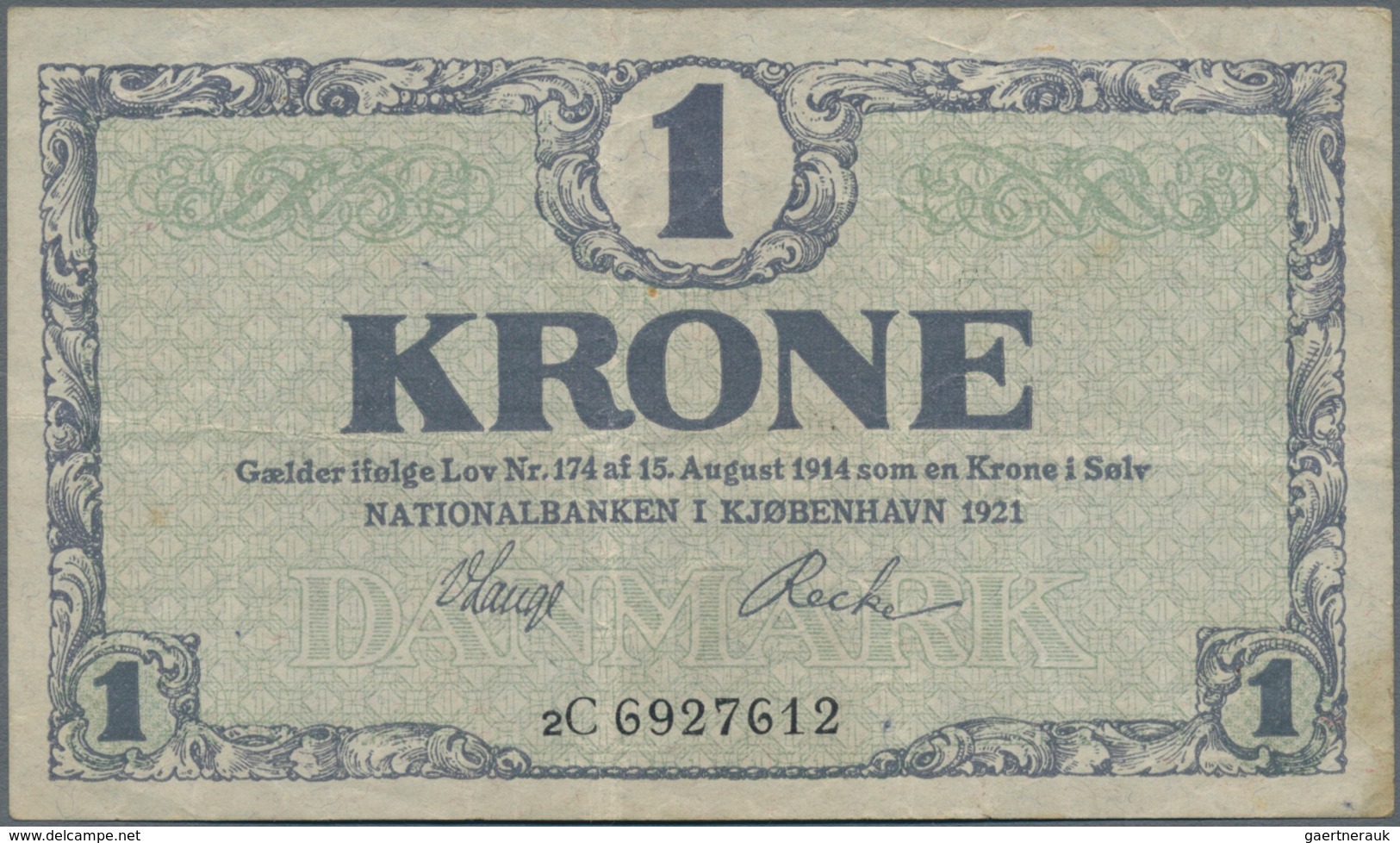 Denmark  / Dänemark: Pair With 1 Krone 1921 P.12g (F+) And 50 Kroner 1966 P.45a (F+). (2 Pcs.) - Dinamarca