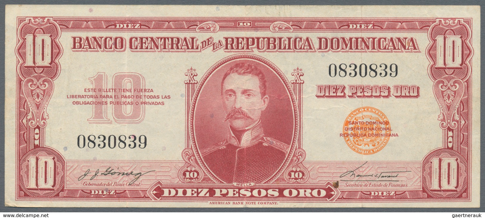 Dominican Republic / Dominikanische Republik: Banco Central De La República Dominicana 10 Pesos ND(1 - Dominicaanse Republiek