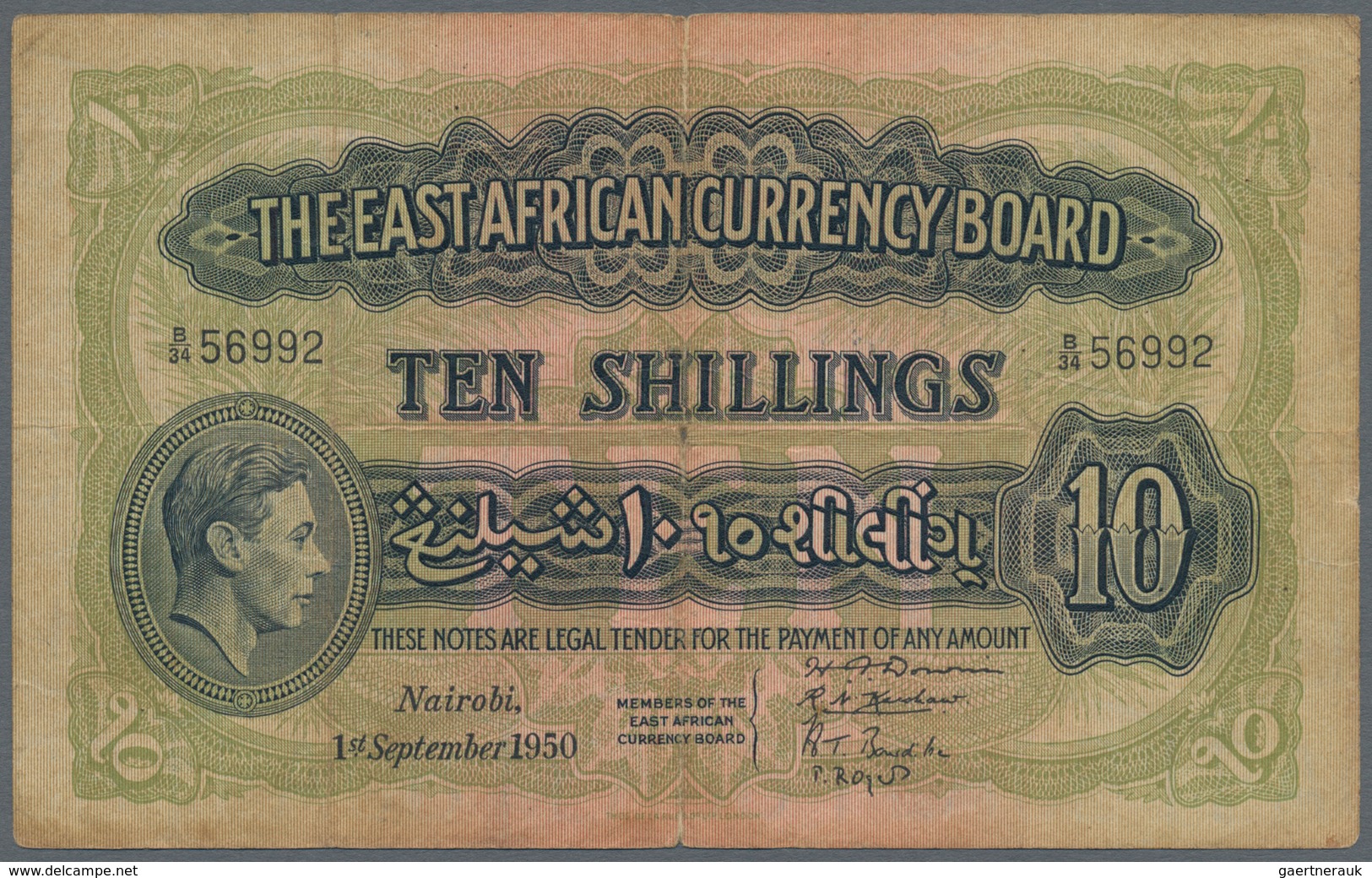 East Africa / Ost-Afrika: The East African Currency Board Set With 3 Banknotes 10 Shillings 1939 P.2 - Sonstige – Afrika