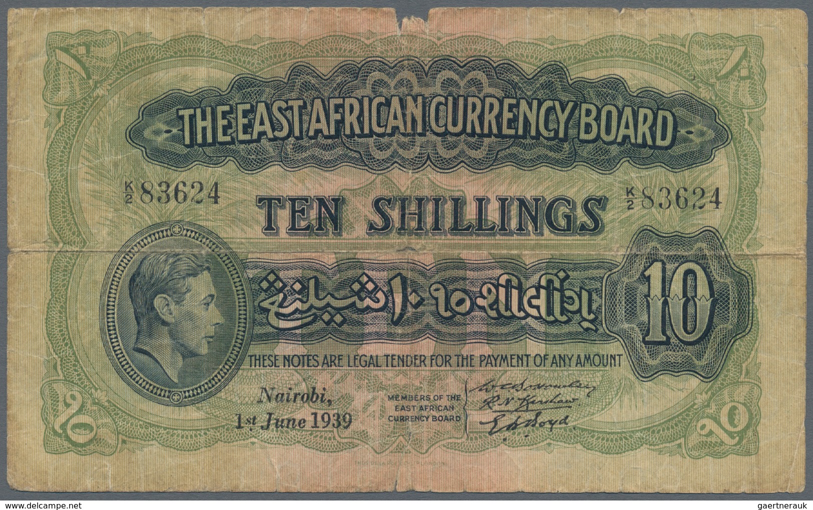 East Africa / Ost-Afrika: The East African Currency Board Set With 3 Banknotes 10 Shillings 1939 P.2 - Otros – Africa