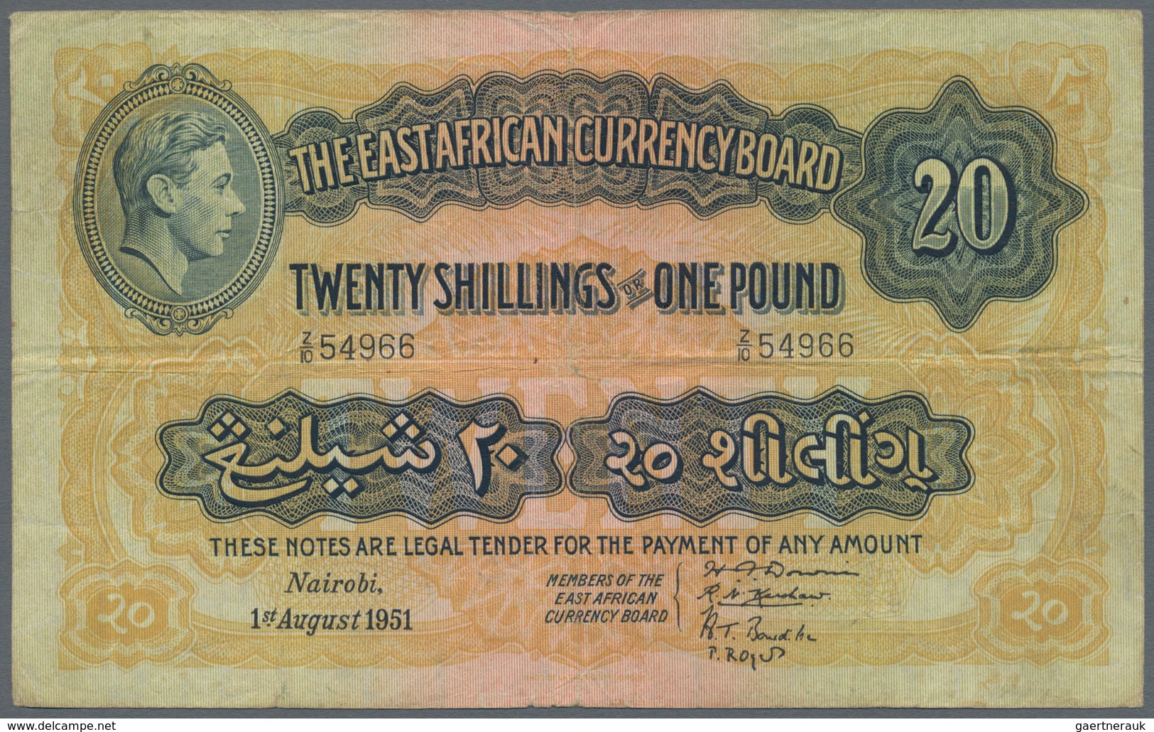 East Africa / Ost-Afrika: The East African Currency Board 20 Shillings 1951 King George VI Issue, P. - Otros – Africa