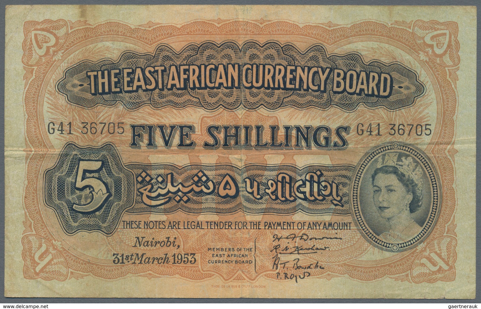 East Africa / Ost-Afrika: The East African Currency Board 5 Shillings 1953 Elizabeth II At Right P.3 - Andere - Afrika