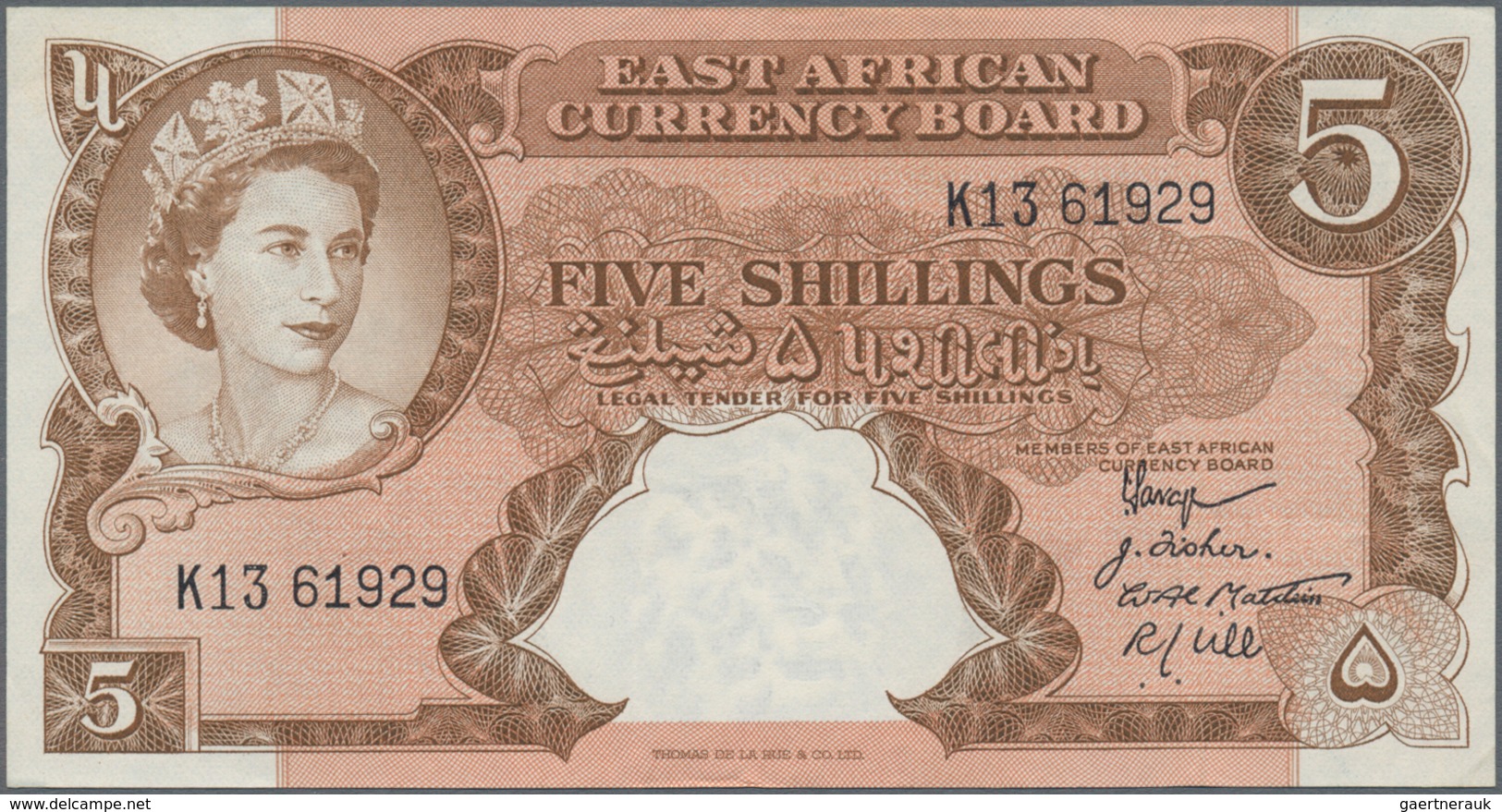 East Africa / Ost-Afrika: The East African Currency Board 5 Shillings ND(1958-60) Queen Elizabeth II - Otros – Africa