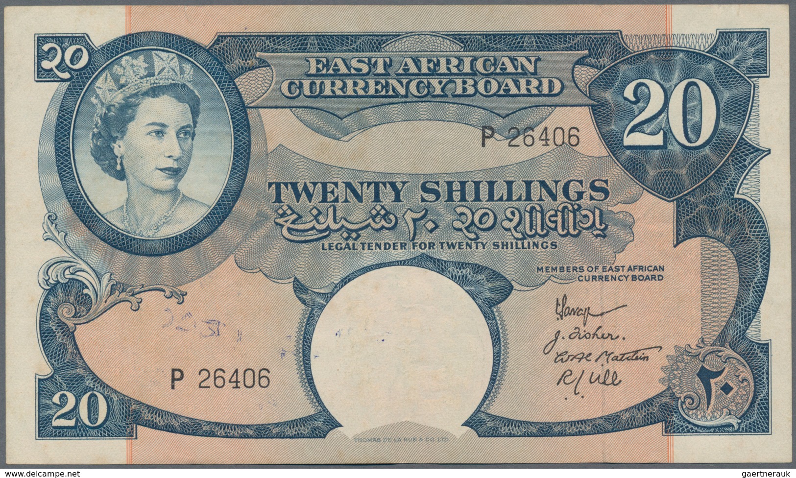 East Africa / Ost-Afrika: The East African Currency Board 20 Shillings ND(1958), P.39, Very Nice Not - Andere - Afrika