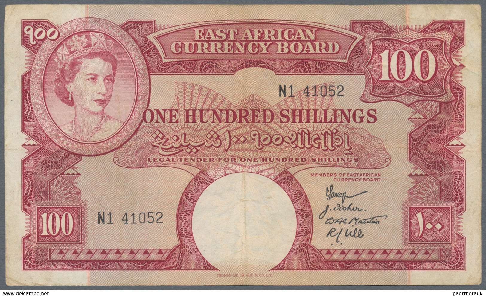 East Africa / Ost-Afrika: East African Currency Board 100 Shillings ND(1958-60), Queen Elizabeth II - Sonstige – Afrika