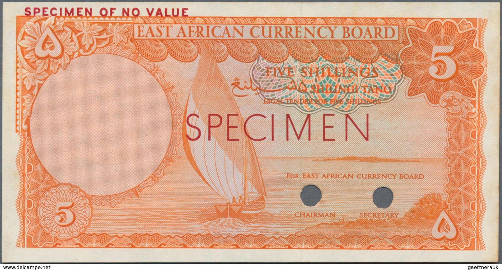 East Africa / Ost-Afrika:  East African Currency Board 5 Shillings ND(1964) Color Trial SPECIMEN, P. - Sonstige – Afrika