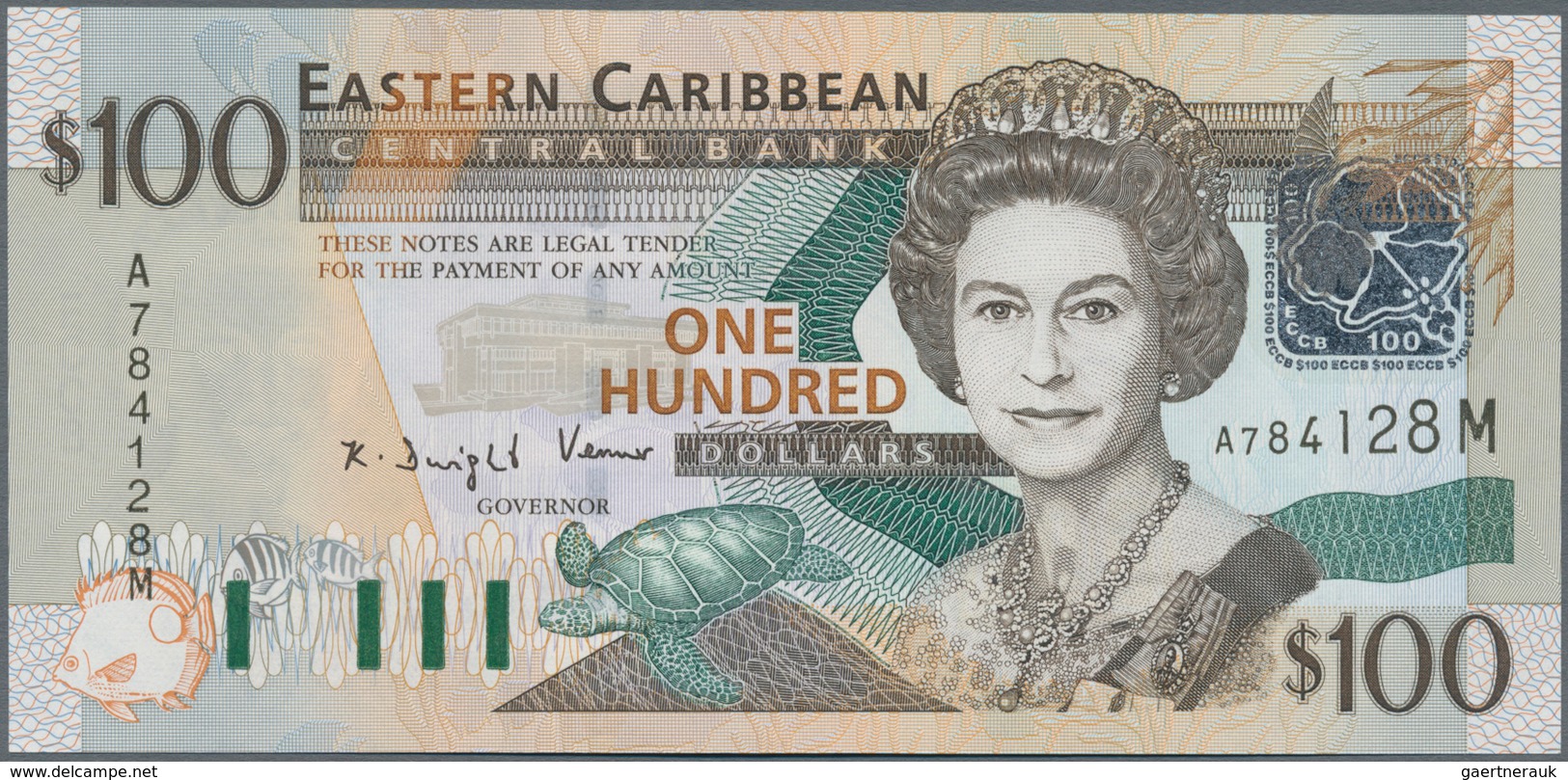 East Caribbean States / Ostkaribische Staaten: 100 Dollars ND(2003) Letter M = MONTSERRAT, P.46m In - Caribes Orientales