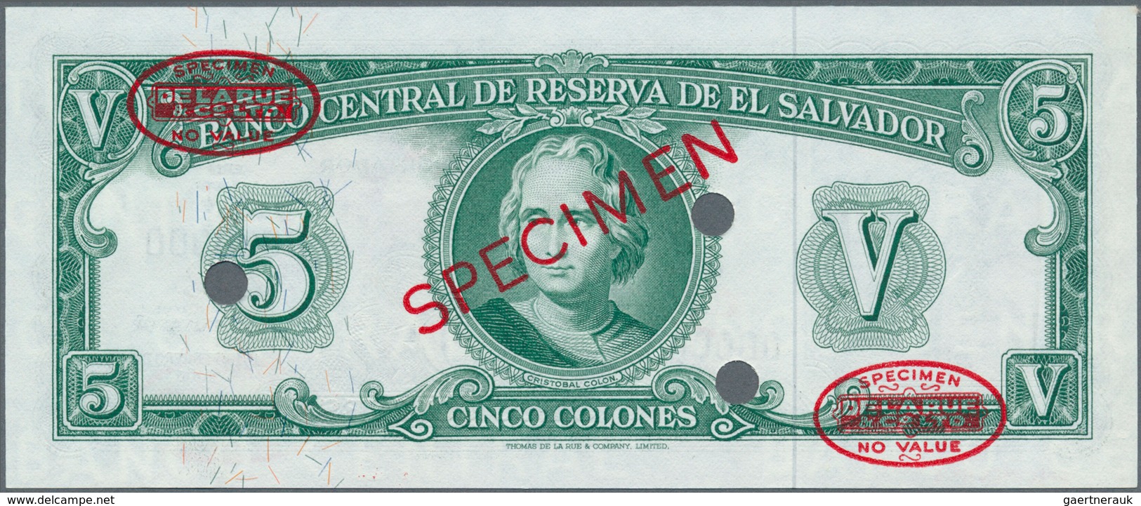 El Salvador:  Banco Central De Reserva De El Salvador 5 Colones 1962 SPECIMEN, P.102as With Two Oval - Salvador