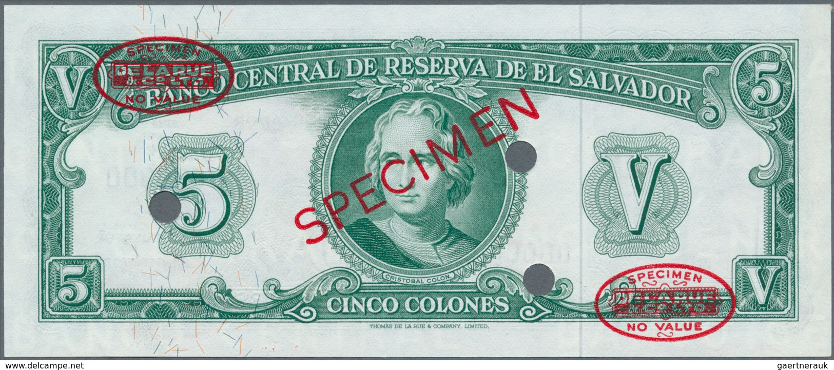 El Salvador:  Banco Central De Reserva De El Salvador 5 Colones 1962 SPECIMEN, P.102as With Two Oval - El Salvador