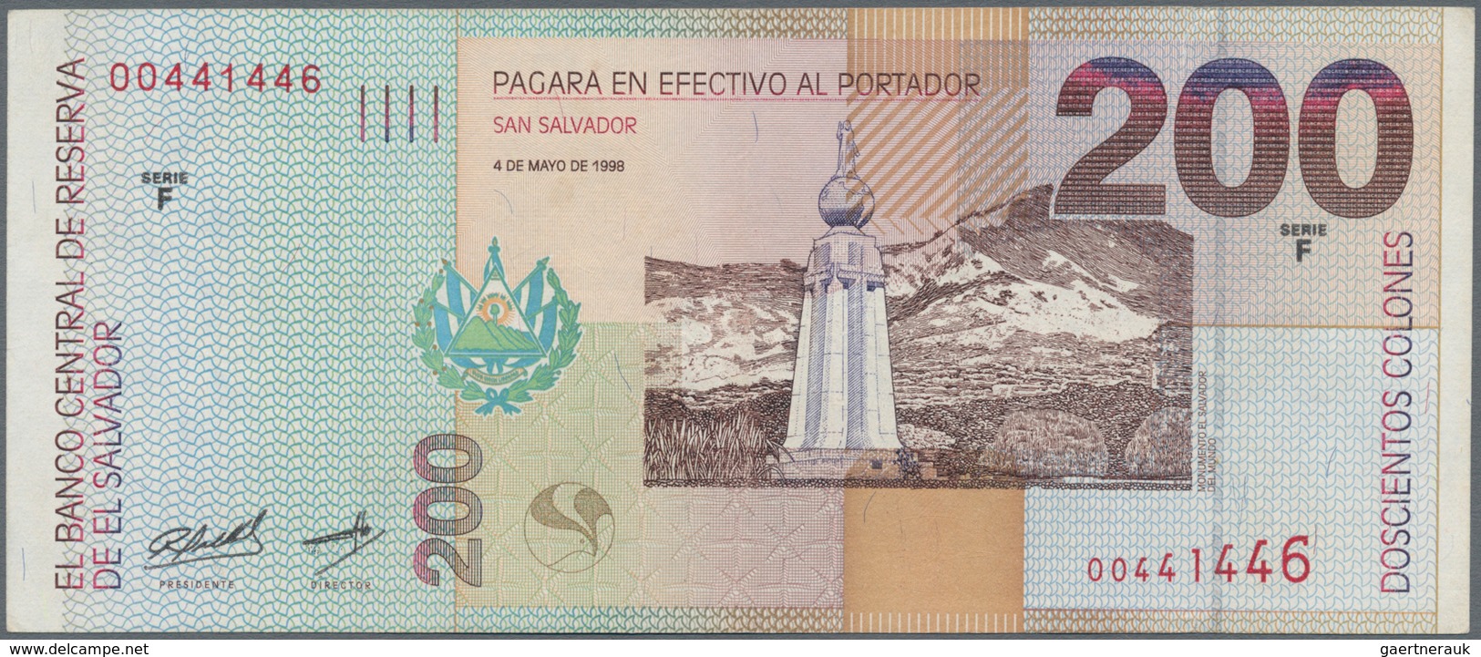 El Salvador: Pair With 100 Colones 1997 P.151a (F+) And 200 Colones 1998 P.152a (F With Small Tear). - Salvador