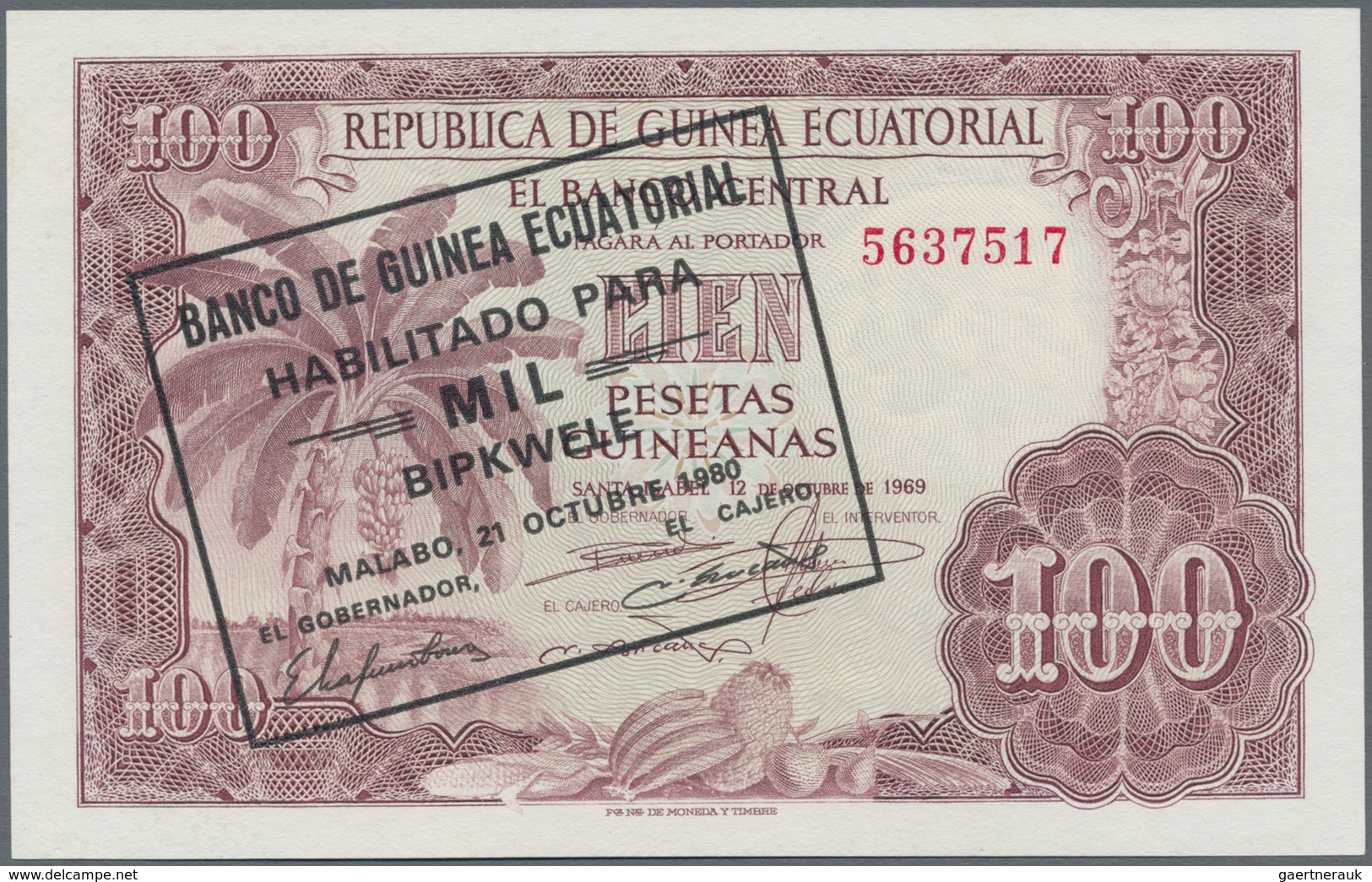 Equatorial Guinea / Äquatorialguinea: Pair With 1000 Bipkwele 1980 On 100 Pesetas Guineanas P.18 (UN - Equatoriaal-Guinea