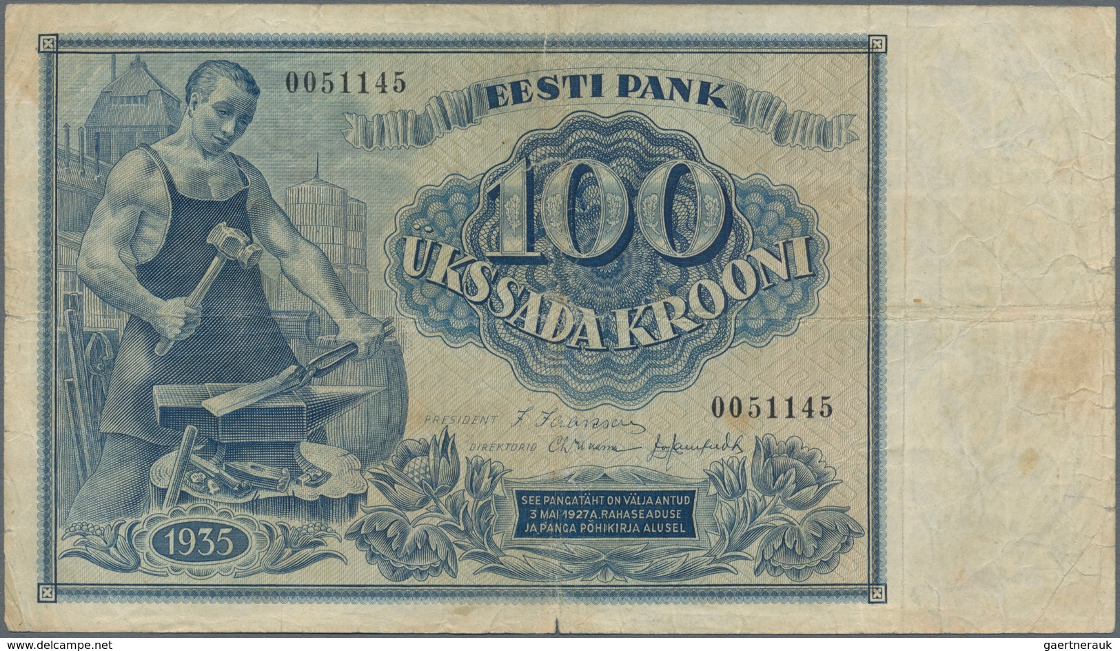Estonia / Estland: Pair With 100 Marka 1919 P.48a (F, Taped On Back) And 100 Krooni 1935 P.66 (F-). - Estland