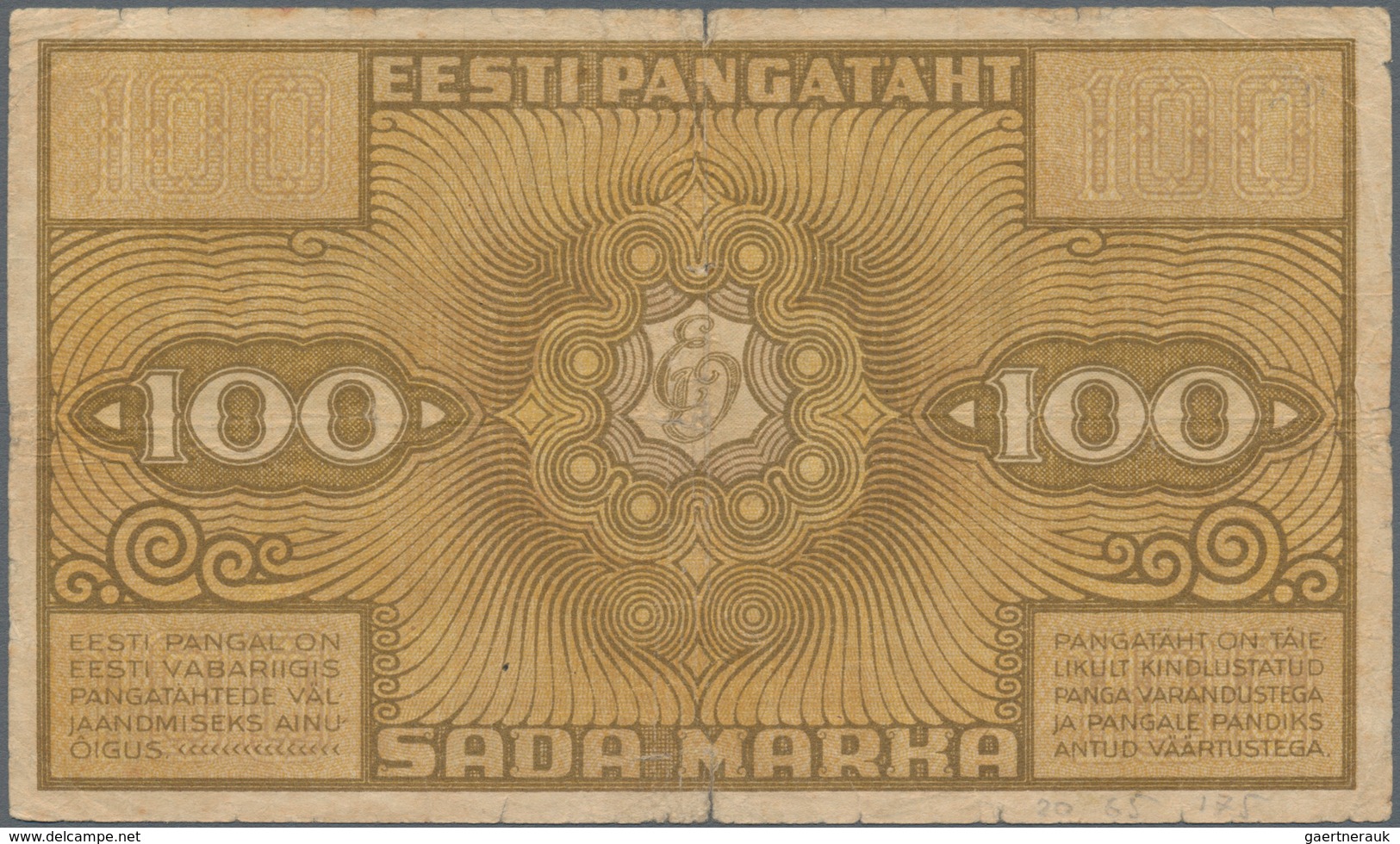 Estonia / Estland: Eesti Pangatäht 100 Marka 1921, Watermark Vertical Lines, P.56b, Still Nice With - Estonia