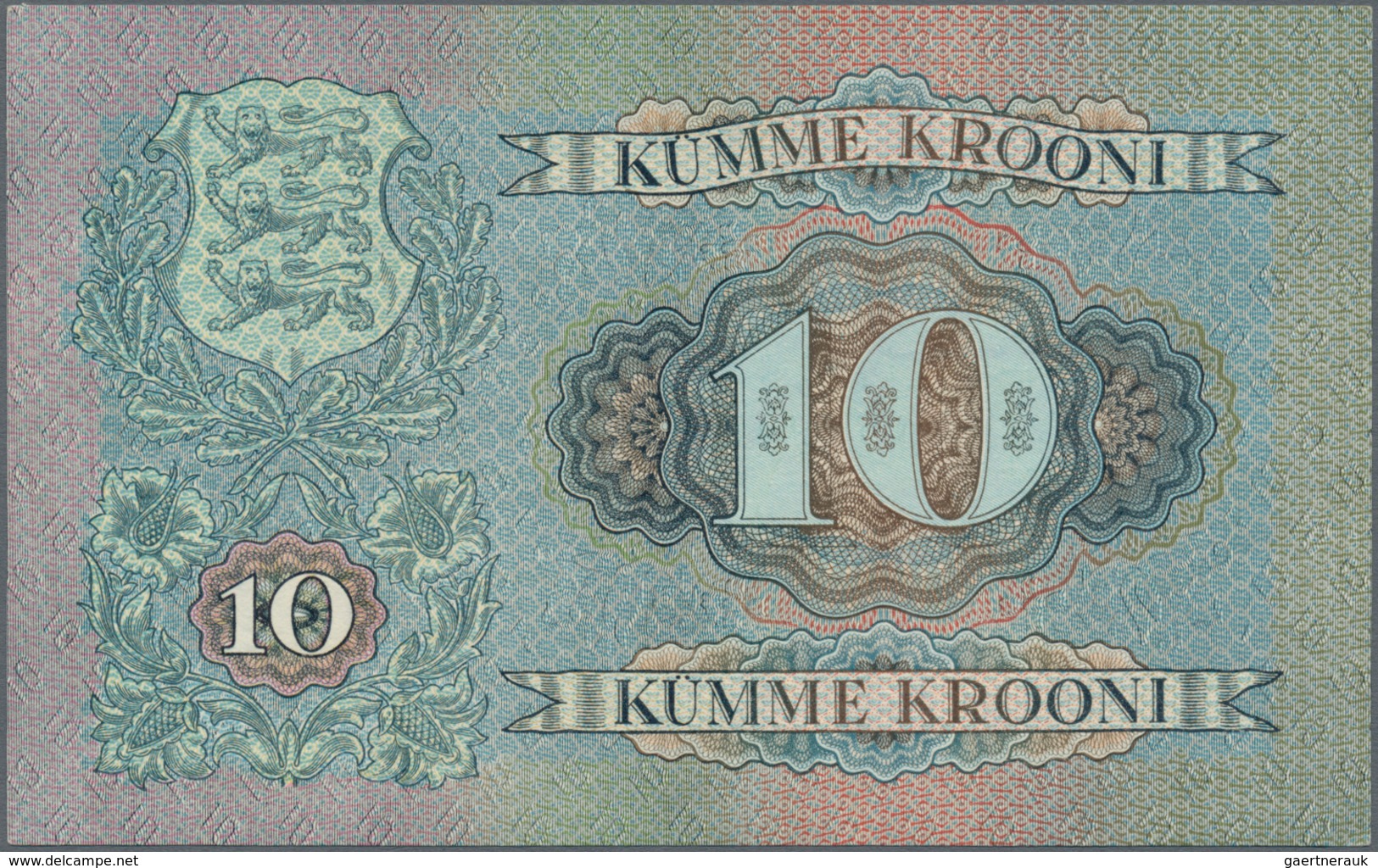 Estonia / Estland: Very nice set with 6 Banknotes series 1928-37 with 10 Krooni 1928 in about F, 5 a