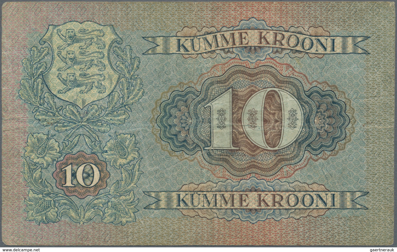 Estonia / Estland: Very nice set with 6 Banknotes series 1928-37 with 10 Krooni 1928 in about F, 5 a