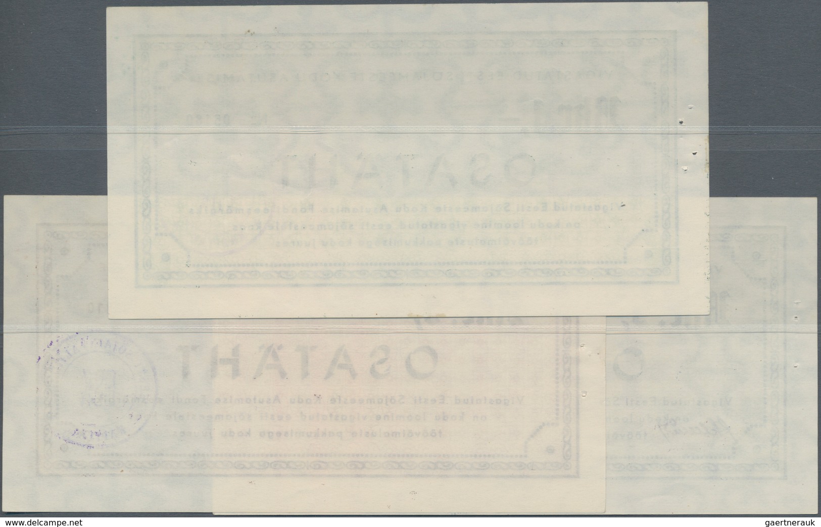 Estonia / Estland: Set With 3 Vouchers 1, 3 And 5 Rkr. OSATÄHT In UNC Condition. (3 Pcs.) - Estland