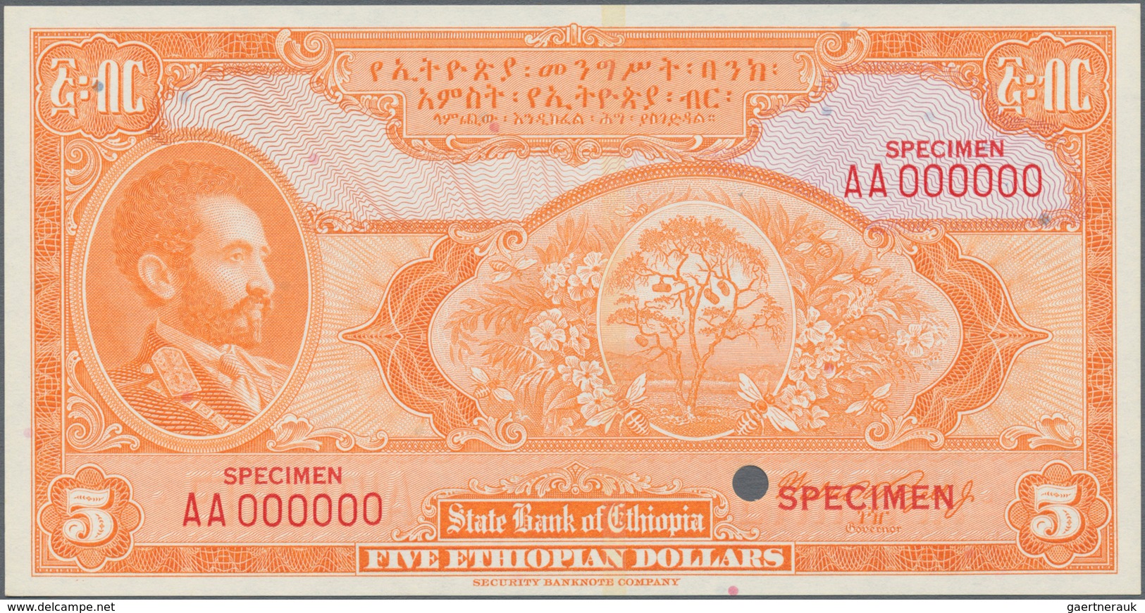 Ethiopia / Äthiopien: State Bank Of Ethiopia 5 Dollars ND(1945) Uniface Color Trial SPECIMEN Of Fron - Ethiopië