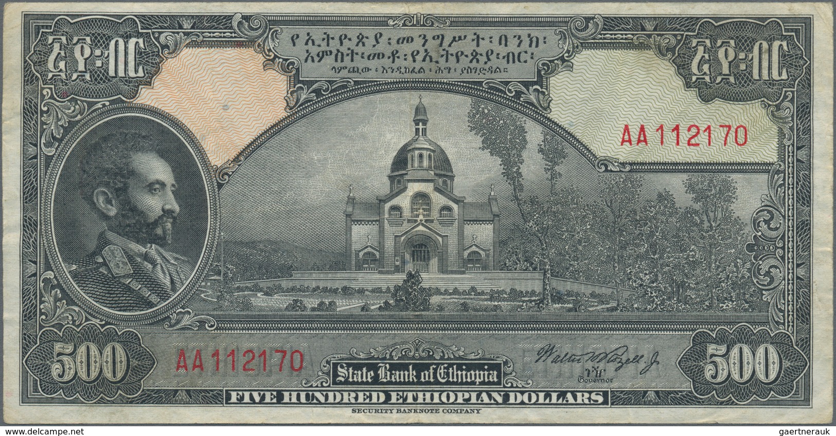 Ethiopia / Äthiopien: State Bank Of Ethiopia 500 Dollars ND(1945) With Signature Rozell, P.17c, High - Etiopía