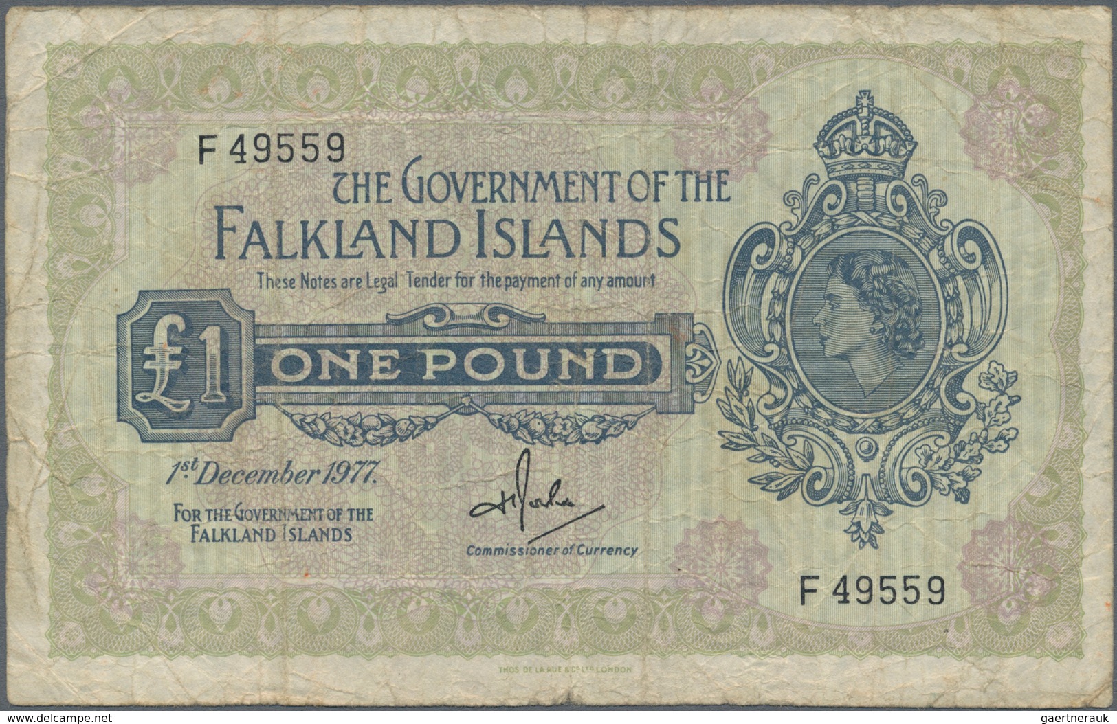 Falkland Islands / Falkland Inseln: 1 Pound 1977 P.8b, Many Folds And Creases, Small Border Tears. C - Falkland